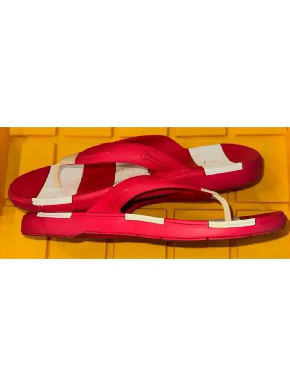 Crocs red and white flip flops size men’s 11